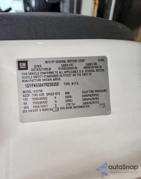 2007 Cadillac Escalade Luxury from USA, damaged, VIN 1GYFK63847R235350